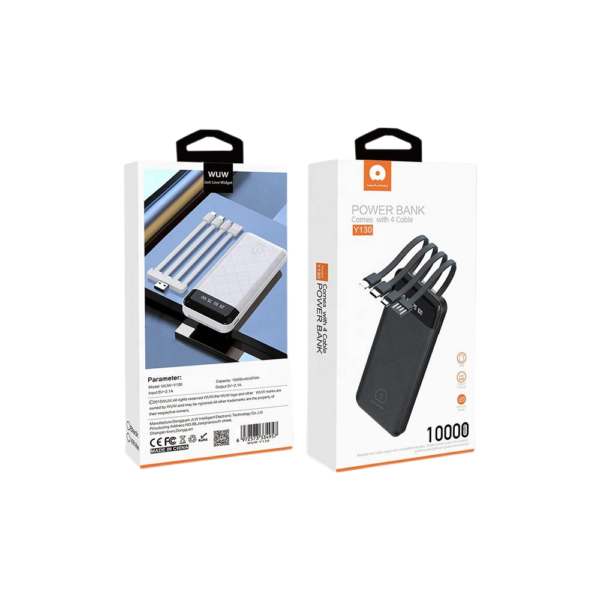 1 Power Bank WUW Y130 10000mAh Cabos 4 em 1 Display LED