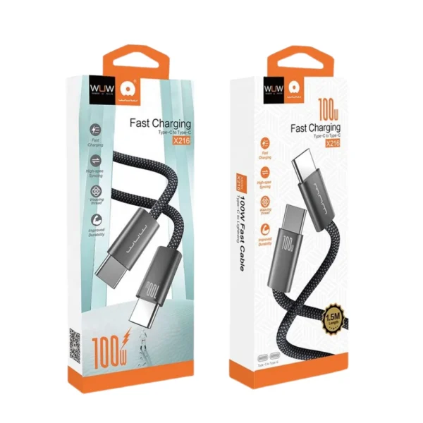 Cabo USB-C para USB-C 100W WUW X216 Carregamento Rápido PD