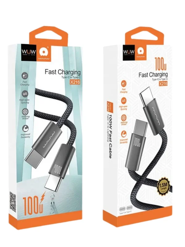 Cabo USB-C para USB-C 100W WUW X216 Carregamento Rápido PD
