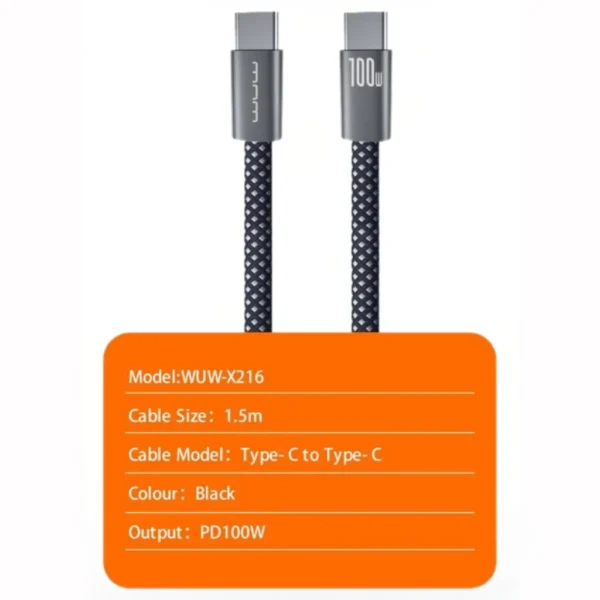 Cabo USB-C para USB-C 100W WUW X216 Carregamento Rápido PD