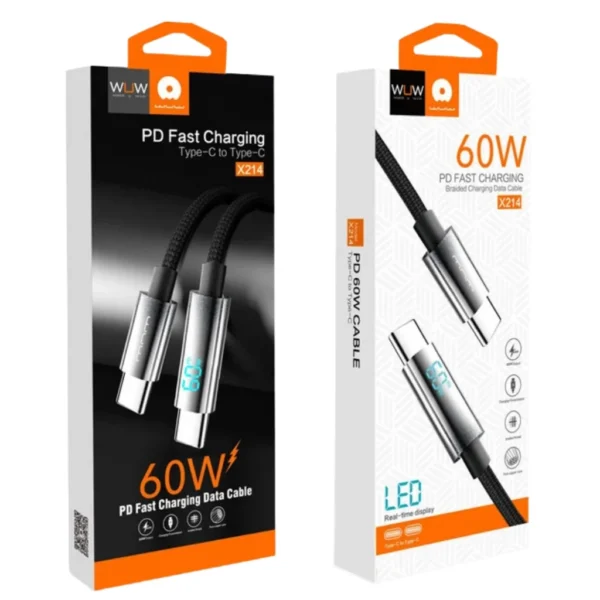 Cabo USB-C para USB-C 60W WUW X214 1m Carregamento Rápido PD