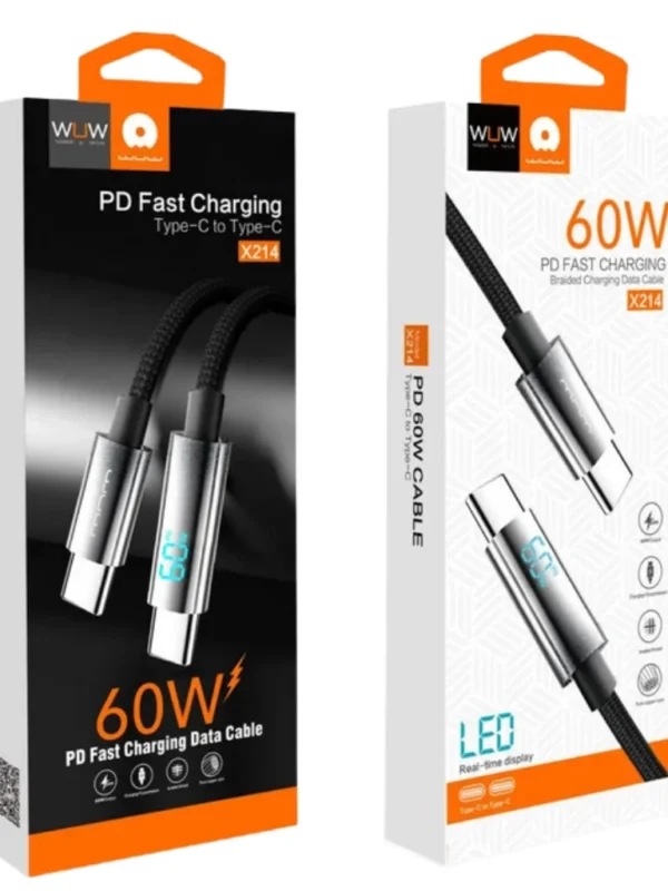 Cabo USB-C para USB-C 60W WUW X214 1m Carregamento Rápido PD