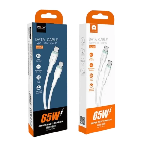 Cabo USB-C para USB-C 65W WUW X205 1m Carregamento Rápido PD