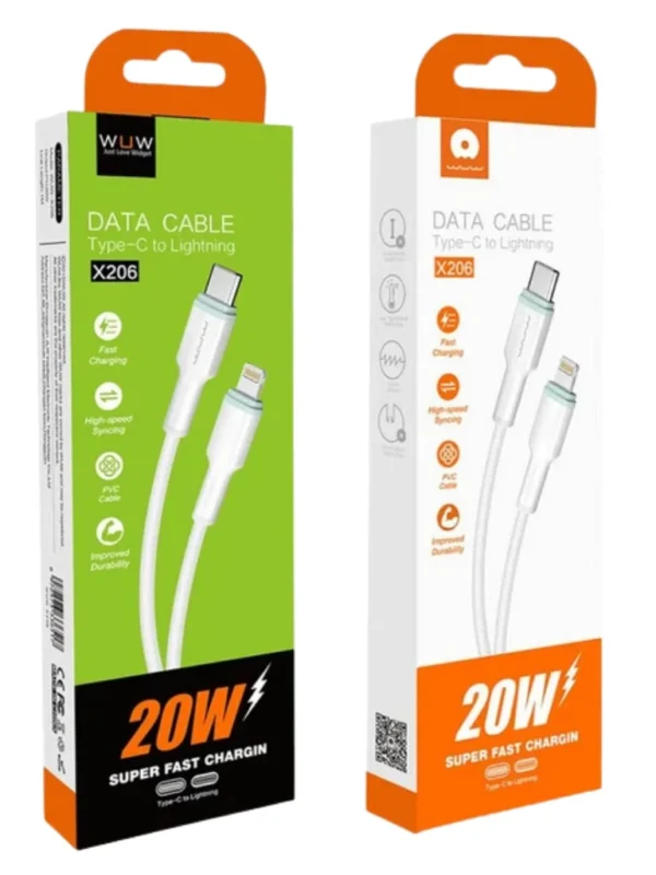 Cabo USB-C para Lightning 20W WUW X206 1m Carregamento Rápido