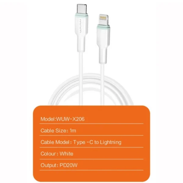 Cabo USB-C para Lightning 20W WUW X206 1m Carregamento Rápido