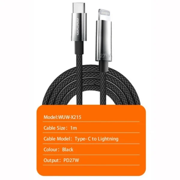 Cabo USB-C para Lightning 27W WUW X215 1m Carregamento Rápido