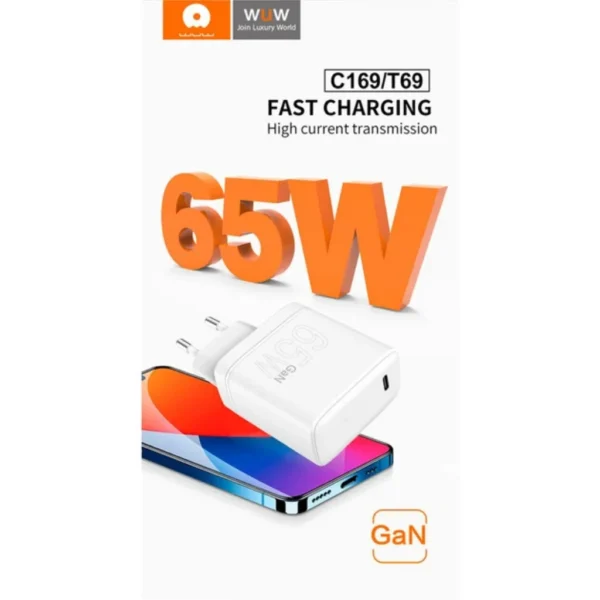 Carregador GaN WUW C169 USB-C Bivolt 65W