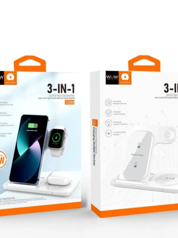 Carregador Sem Fio 3 em 1 WUW C250 Base Wireless Qi