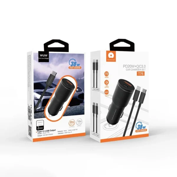 Carregador Veicular 38W WUW T76L USB-C com Cabo Lightning