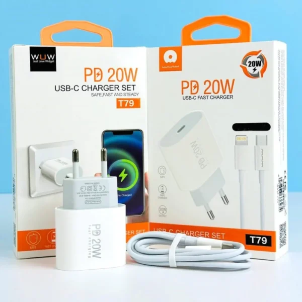 Kit Carregador 20W WUW T79L USB-C com Cabo Lightning