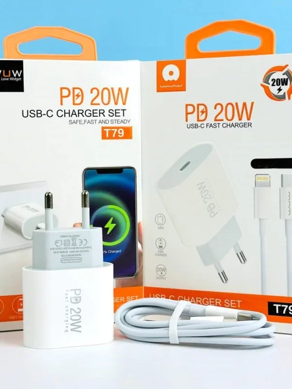 Kit Carregador 20W WUW T79L USB-C com Cabo Lightning
